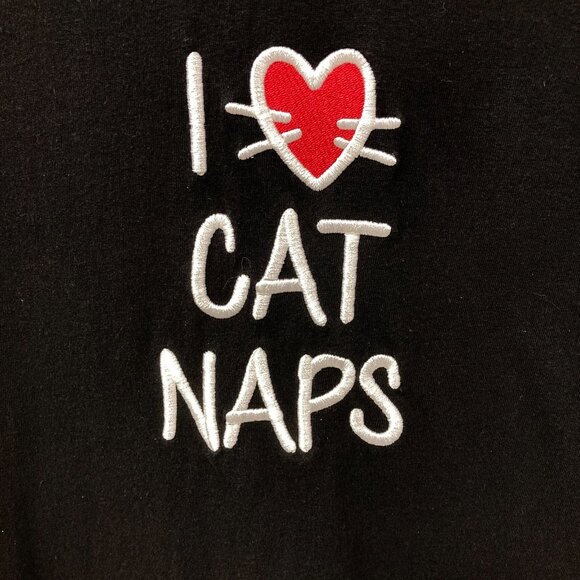Rene Rofe Cotton Sleepshirt Pajamas, Sz Small, Black w "I Love Cat Naps" Graphic - Picture 2 of 8